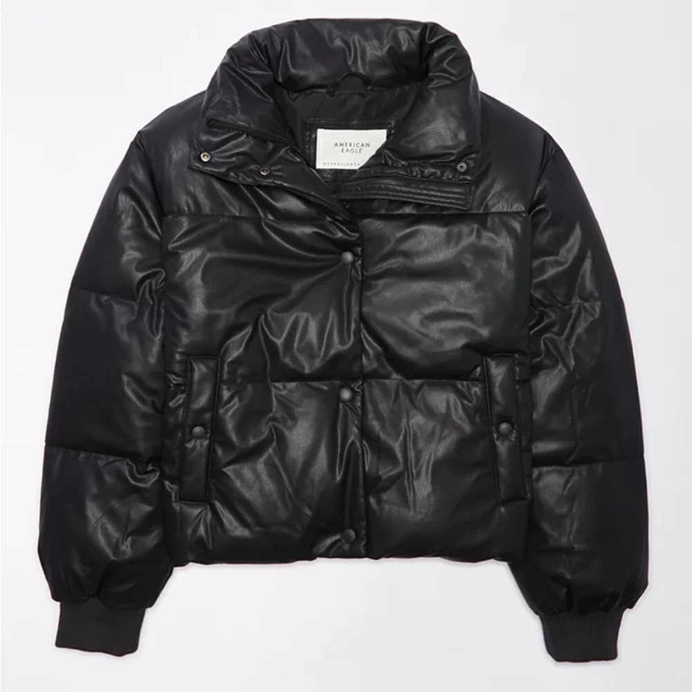 AE Vegan Leather Chill Puffer Jacket - Picture 2 of 9